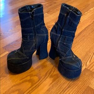 Denim platform boots. Size 7. Worn 2x